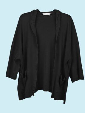 Vintage Sonia Rykiel Hooded Open Cardigan Size Large Black 3/4 Sleeve Minimalist